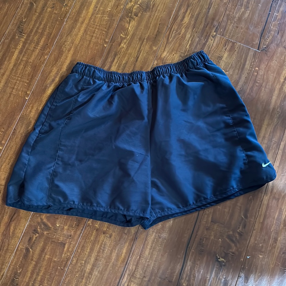 Nike Dri-FIT Womens L 12-14 Navy Woven Running Athletic Shorts Swoosh